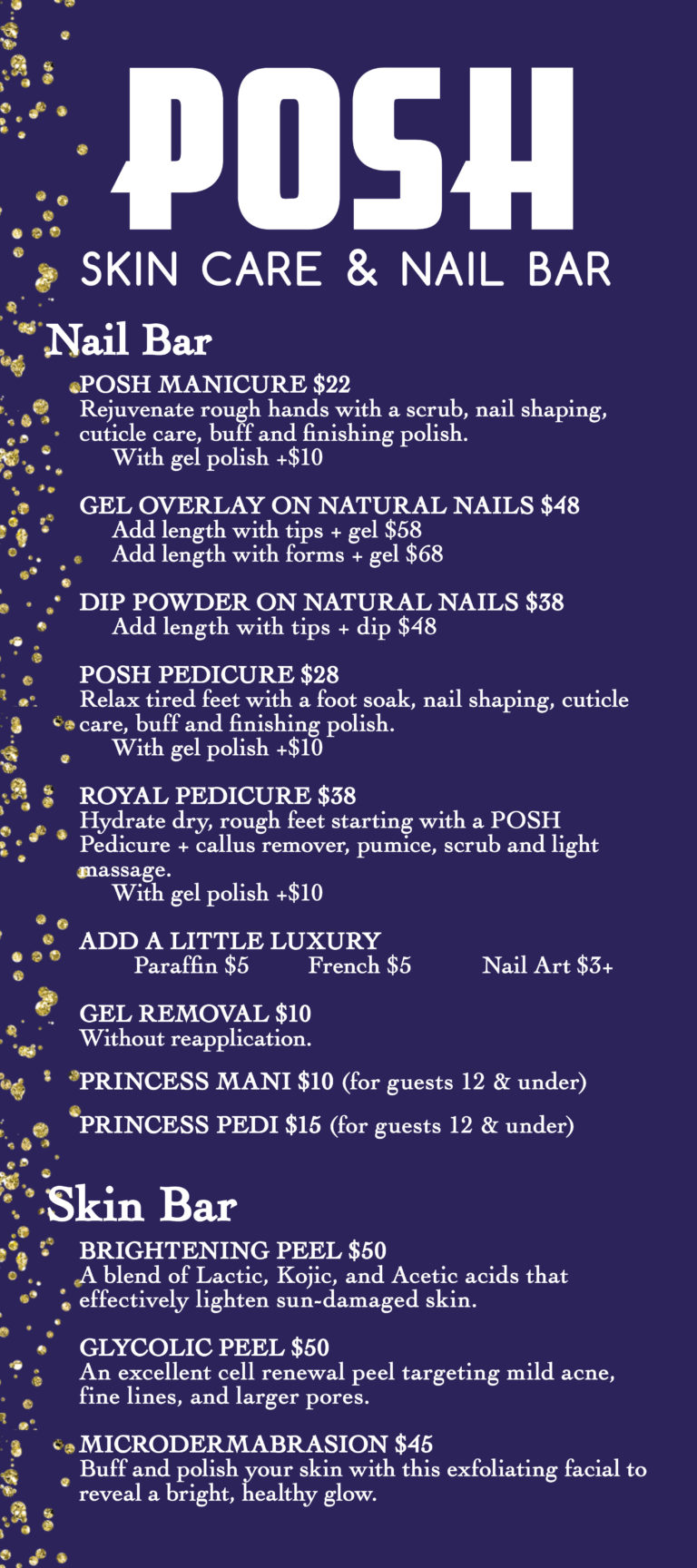 Menu - Posh Skin Care and Nail Bar